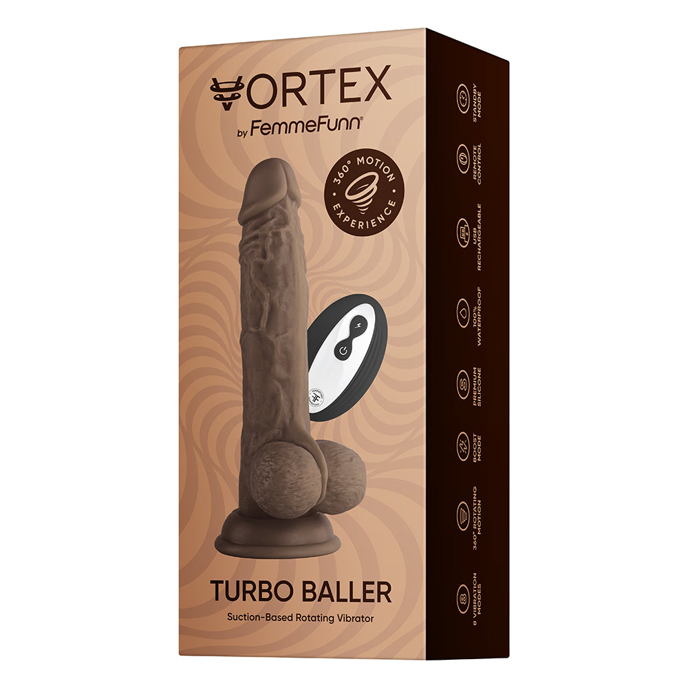 FemmeFunn Vortex Turbo Baller 2.0 8.25 in. Vibrating Rotating Dildo Brown - Fantasies Boutique
