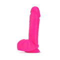 Neo Elite 8 in. Silicone Dual Density Dildo With Balls Neon Pink - Fantasies Boutique