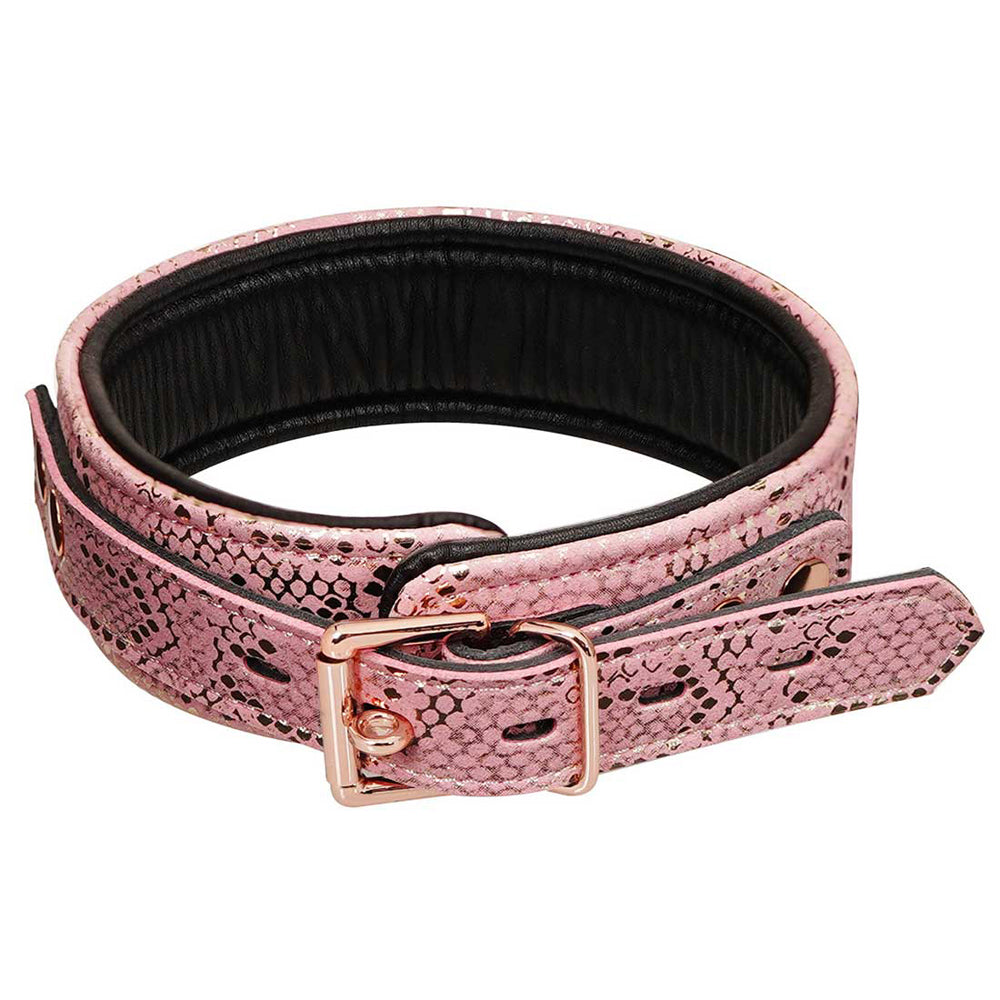 Collar And Leash Micro Fiber Snake Print With Leather Lining - Fantasies Boutique