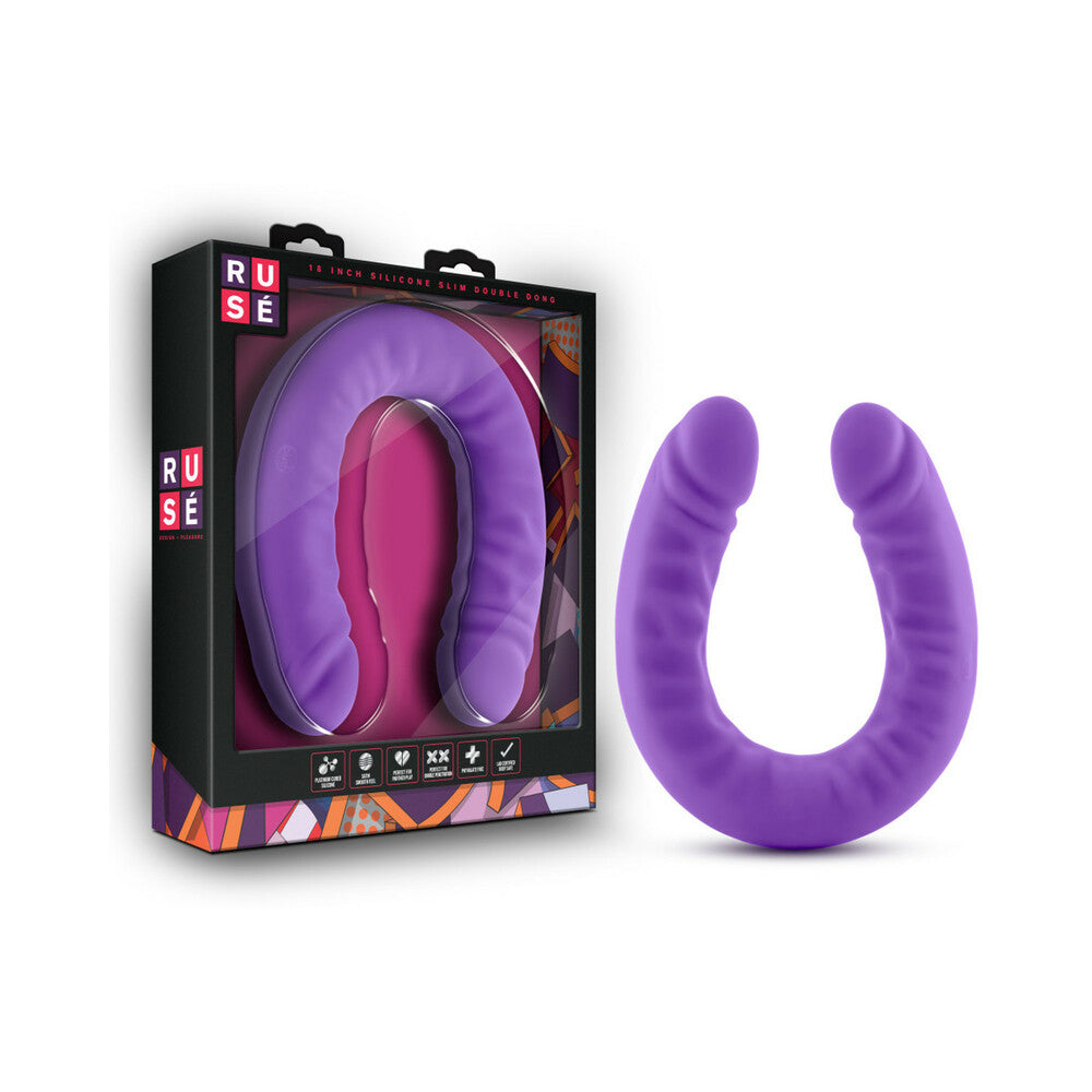 Blush Ruse Realistic 18 in. Silicone Slim Double Dong Dual Ended Dildo Purple - Fantasies Boutique