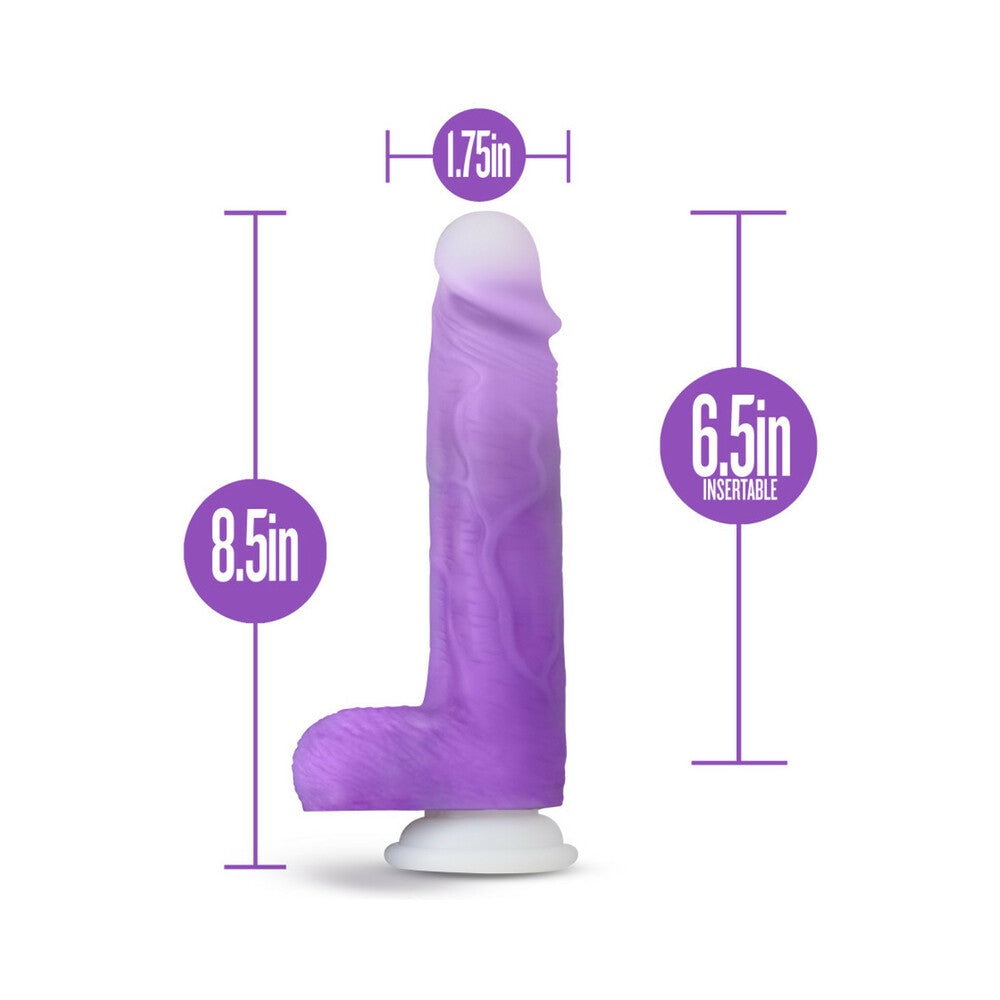 Blush Neo Elite Encore 8 in. Silicone Vibrating Dildo with Balls & Suction Cup Purple - Fantasies Boutique