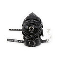 Ple'sur Shiny Pleather Locking Deprivation Hood With Single Nose Hole Black Bag Packaging - Fantasies Boutique
