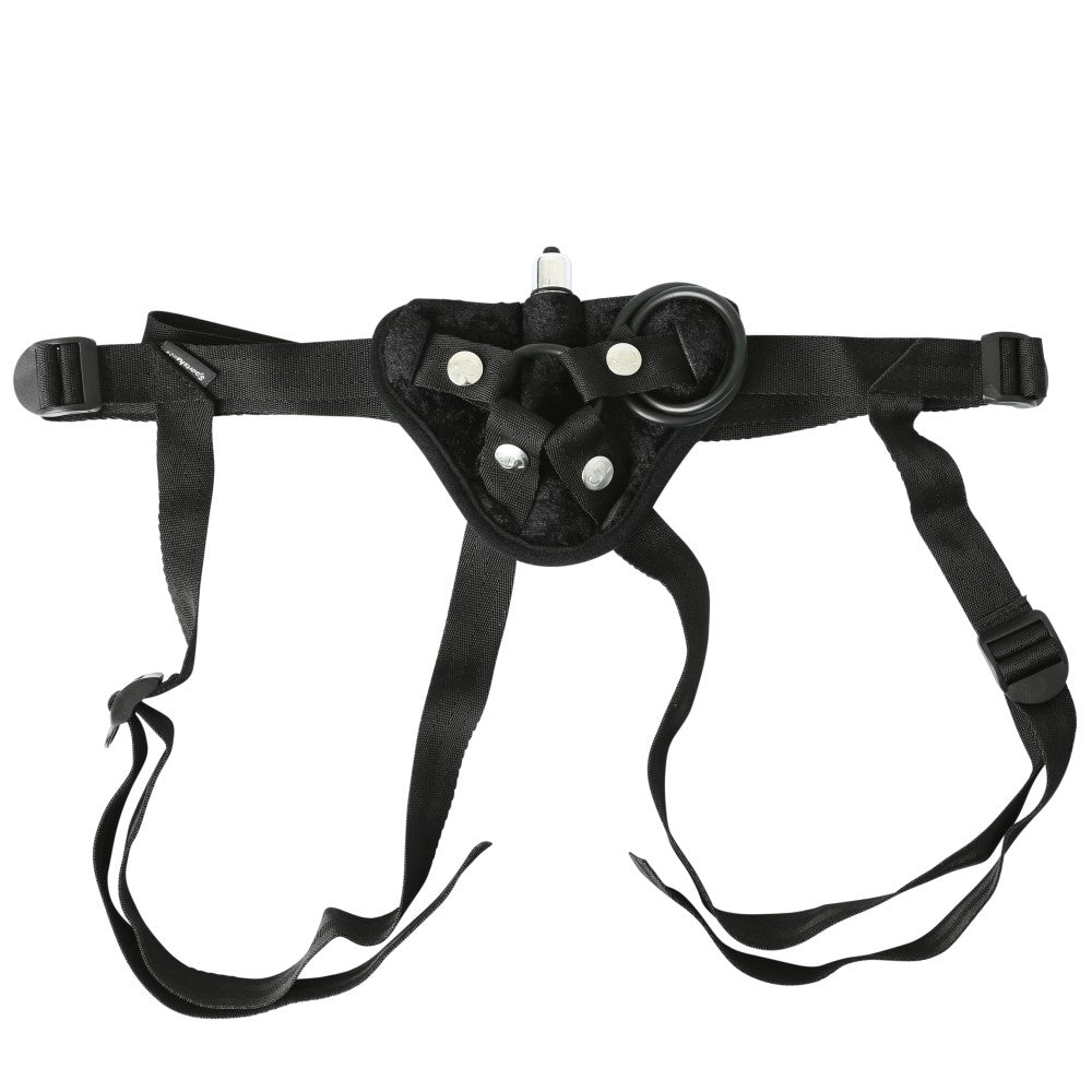 Sportsheets Adjustable Vibrating Black Velvet Strap-On Harness - Fantasies Boutique