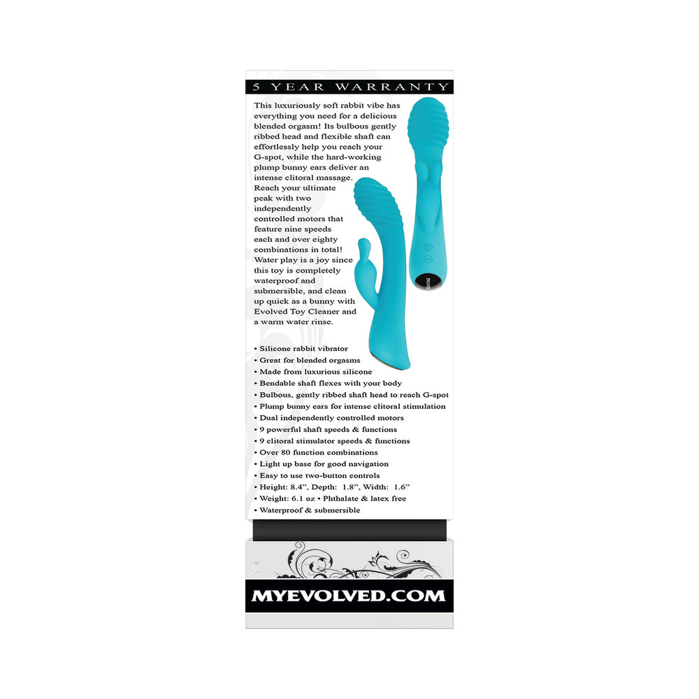 Evolved Aqua Bunny Rechargeable Silicone Rabbit Vibrator Teal - Fantasies Boutique