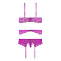 Magic Silk Butterfly Fantasies Bra, Garter & Thong Set Neon Purple L/XL