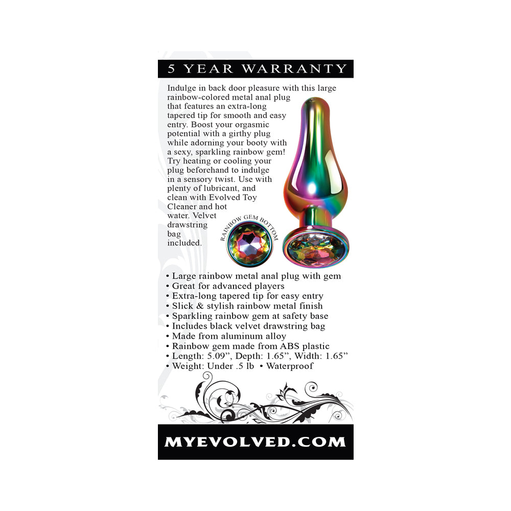 Evolved Rainbow Metal Anal Plug With Rainbow Gemstone Base Large - Fantasies Boutique