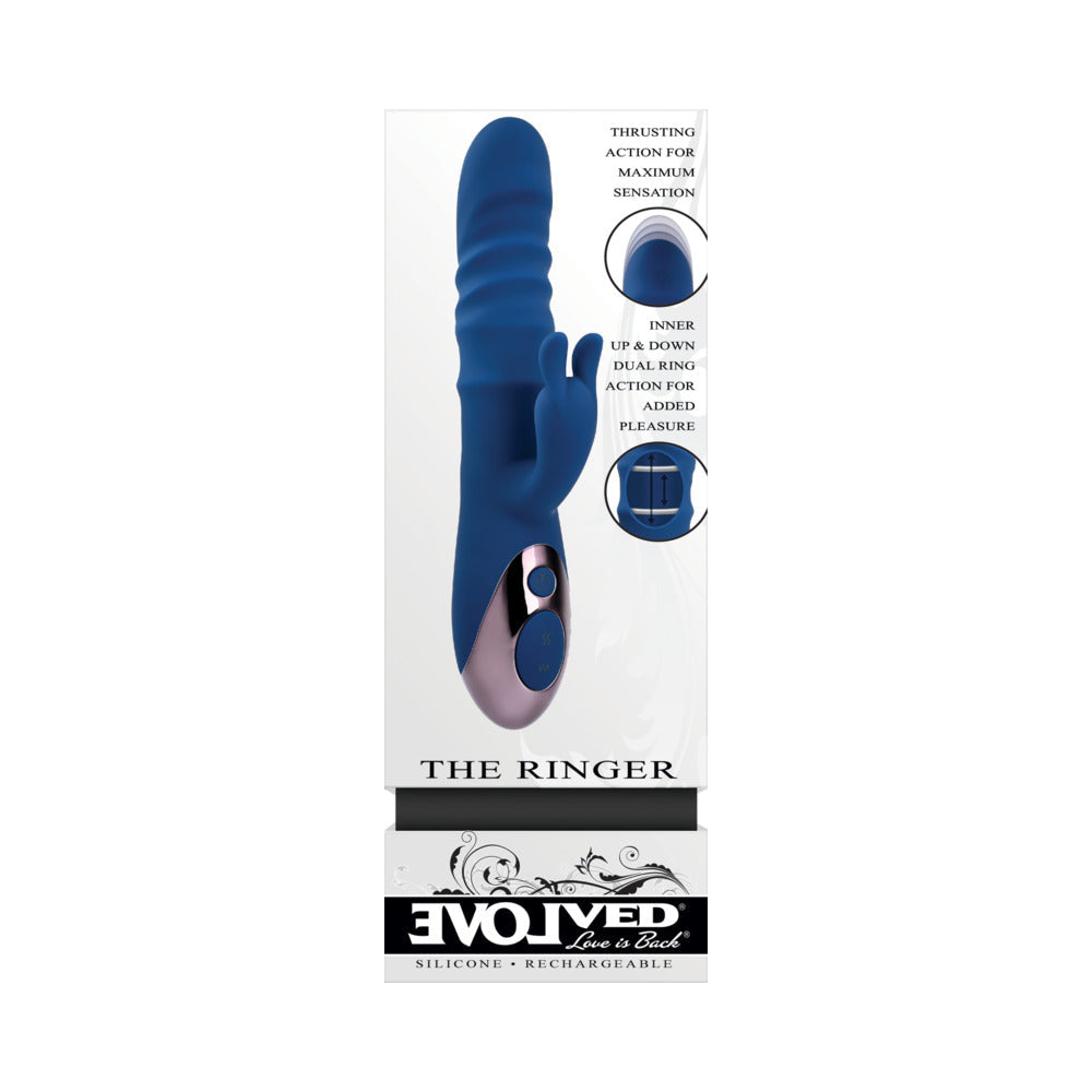 Evolved The Ringer Rechargeable Thrusting Silicone Rabbit Vibrator Blue - Fantasies Boutique