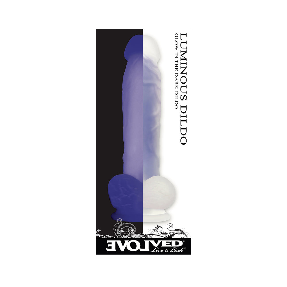 Evolved Luminous Poseable Glow in the Dark 8 in. Dildo With Balls Clear/Purple - Fantasies Boutique