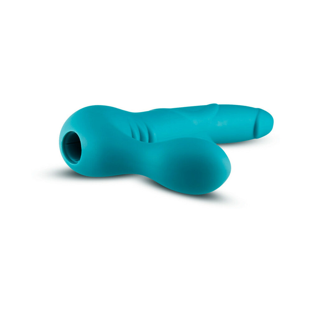 Temptasia Luna 9 in. Silicone Strapless Strap-On Dildo with Rechargeable Bullet Vibrator Teal - Fantasies Boutique