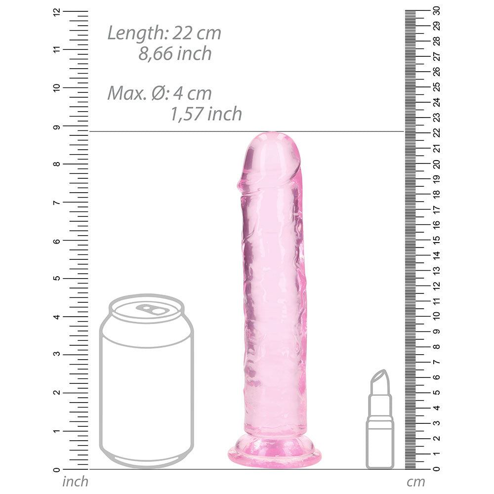 RealRock Crystal Clear Straight 8 in. Dildo Without Balls Pink - Fantasies Boutique