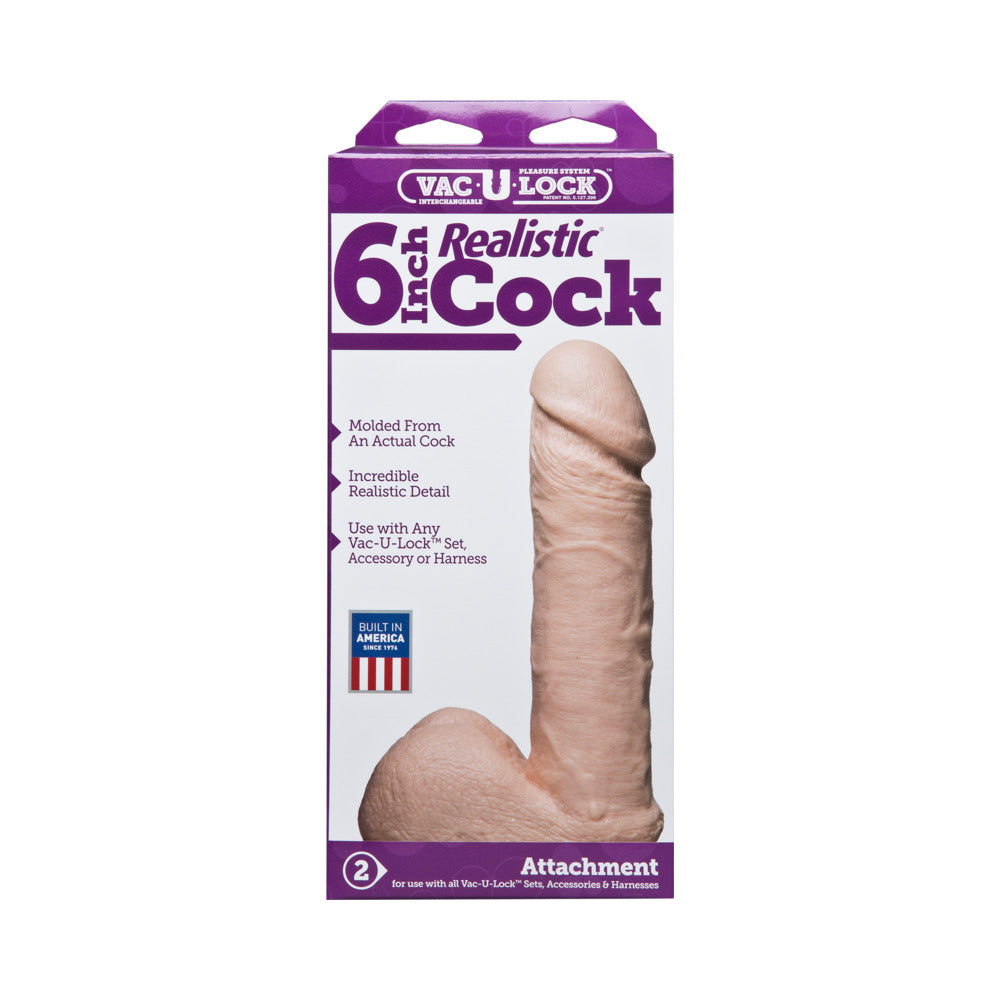 Vac-U-Lock - 6 Inch Realistic Cock White - Fantasies Boutique