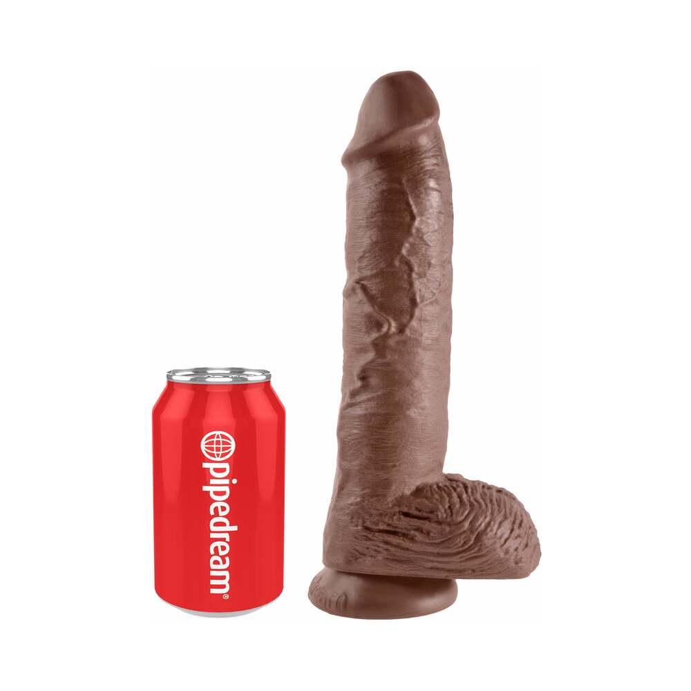 King Cock 10 in. Cock With Balls Realistic Suction Cup Dildo Brown