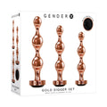 Gender X Gold Digger 3-Piece Rose Gold Beaded Anal Plug With Black Gemstone Base Set - Fantasies Boutique