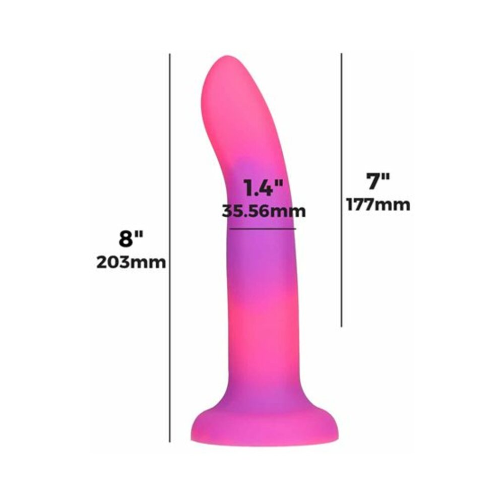 Addiction Rave Bendable 8 in. Silicone Dildo Glow in the Dark Pink Purple - Fantasies Boutique
