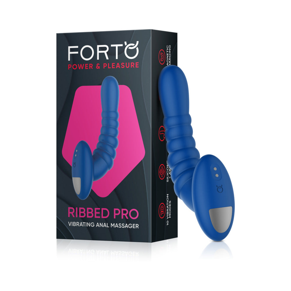 Forto Ribbed Pro Rechargeable Silicone Vibrating Anal Massager Blue - Fantasies Boutique