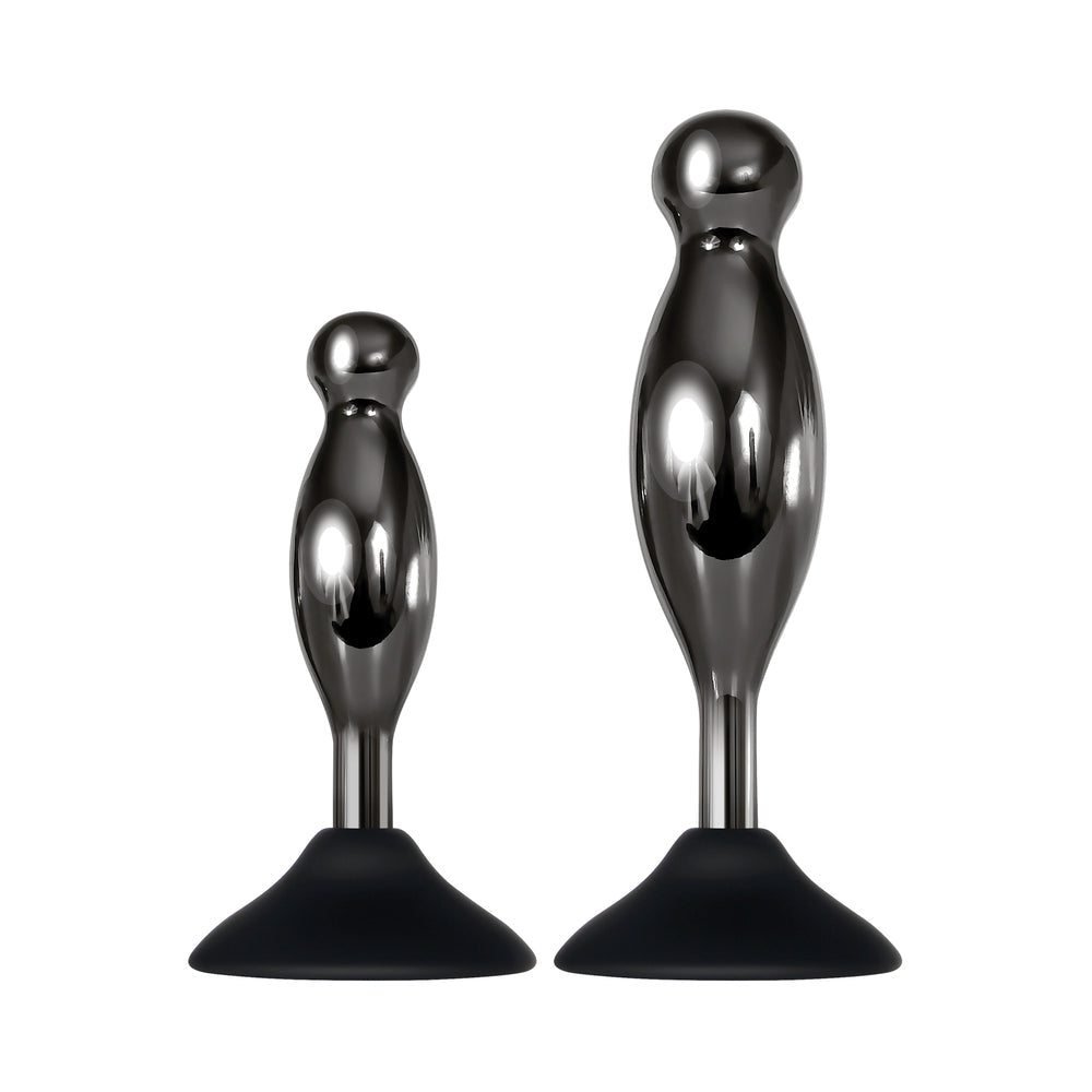 Evolved Joy Sticks 2-Piece Metal Anal Plug With Suction Cup Base Set Black - Fantasies Boutique