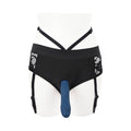 Gender X Snuggle Up Vibrating 7 in. Dildo and Lingerie-Style Strap-On Harness Set Blue/Black