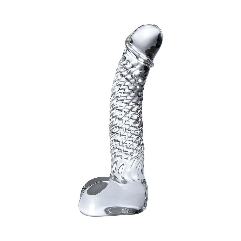 Icicles No. 61 Curved Textured 6.5 in. Glass Dildo Clear - Fantasies Boutique