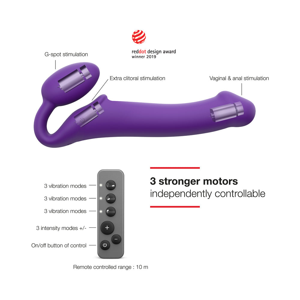 Strap-On-Me Rechargeable Remote-Controlled Silicone Vibrating Bendable Strap-On Purple L - Fantasies Boutique