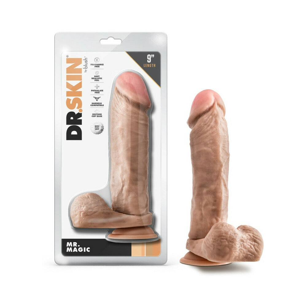 Dr. Skin Mr. Magic 9 in. Dildo with Balls Beige - Fantasies Boutique