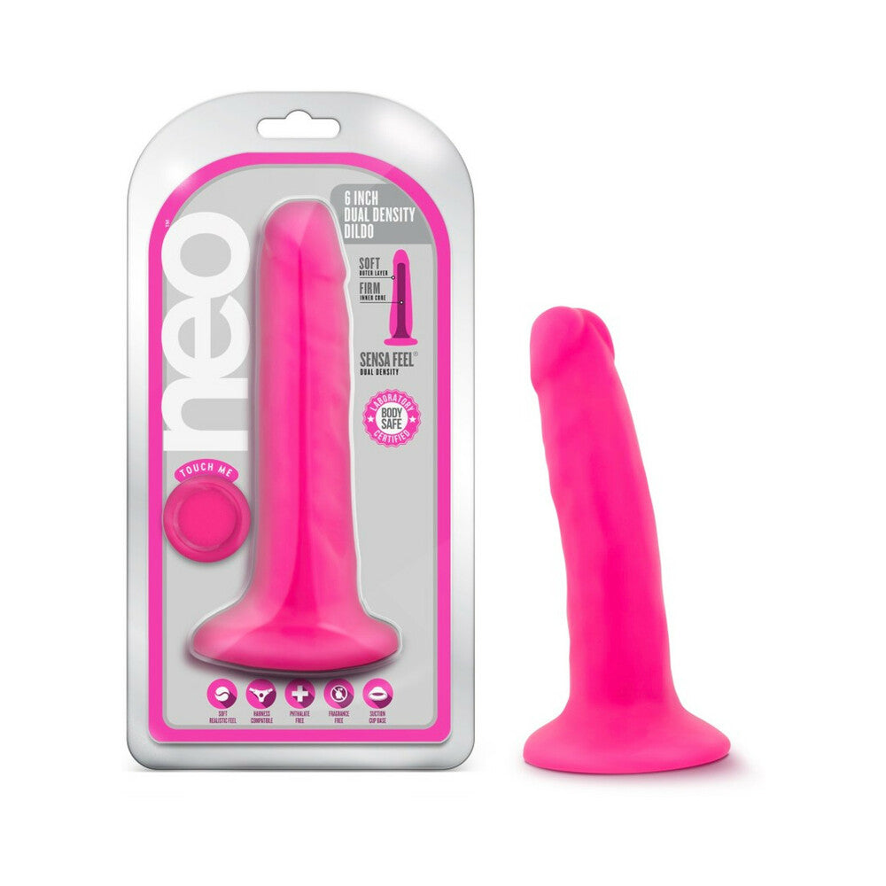 Neo 6 in. Dual Density Dildo Neon Pink - Fantasies Boutique
