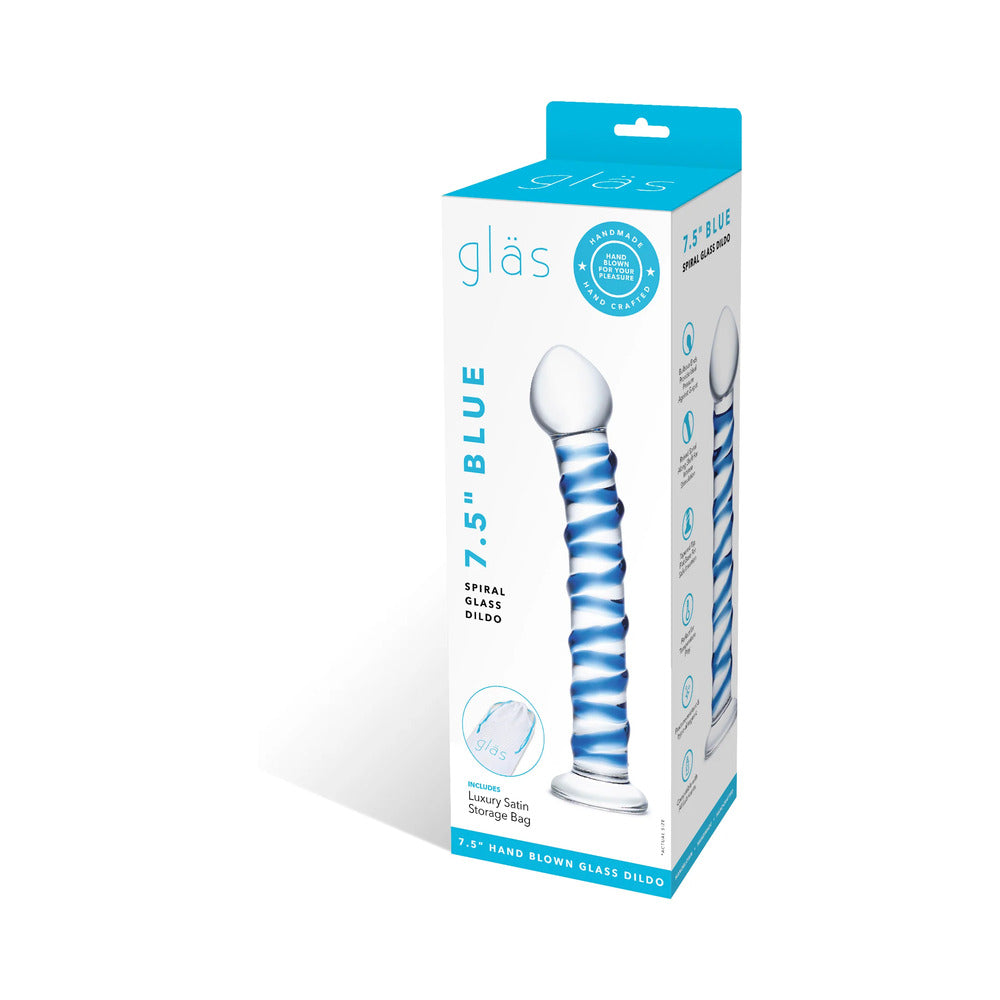 Glas 7.5 in. Blue Spiral Glass Dildo - Fantasies Boutique