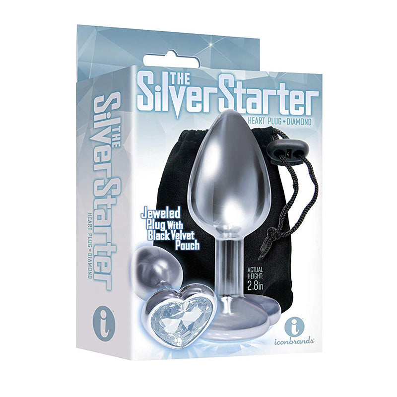 The 9's, The Silver Starter, Bejeweled Heart Stainless Steel Plug, Diamond - Fantasies Boutique
