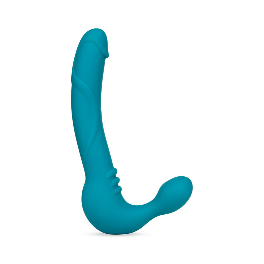 Temptasia Luna 9 in. Silicone Strapless Strap-On Dildo with Rechargeable Bullet Vibrator Teal - Fantasies Boutique