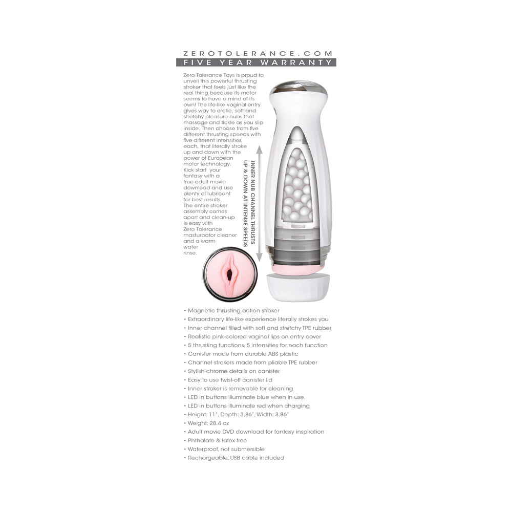 Zero Tolerance Rechargeable Thrusting Stroker With Movie Download White - Fantasies Boutique