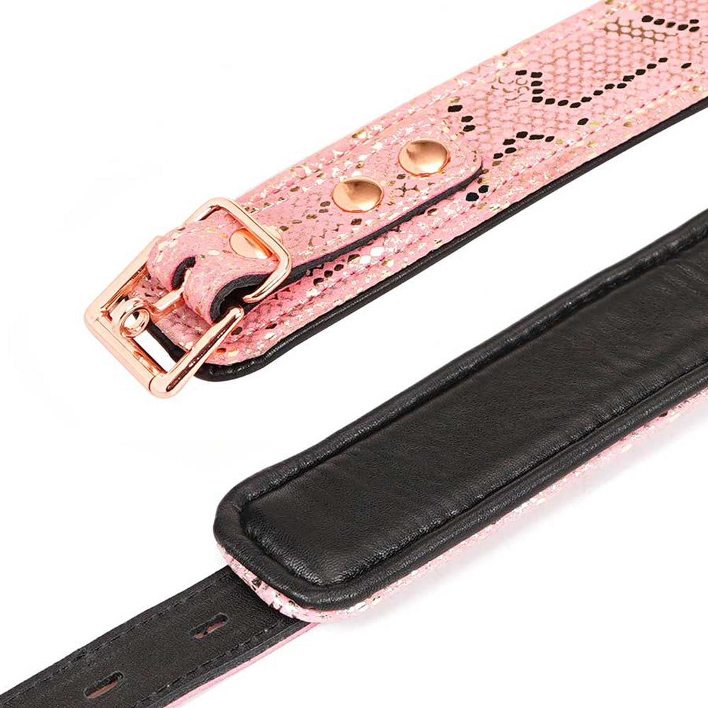 Collar And Leash Micro Fiber Snake Print With Leather Lining - Fantasies Boutique