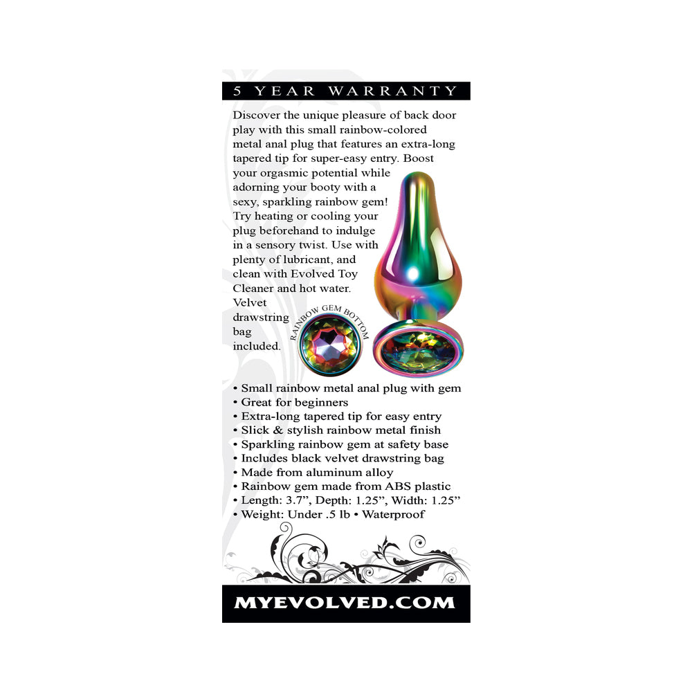 Evolved Rainbow Metal Anal Plug With Rainbow Gemstone Base Small - Fantasies Boutique
