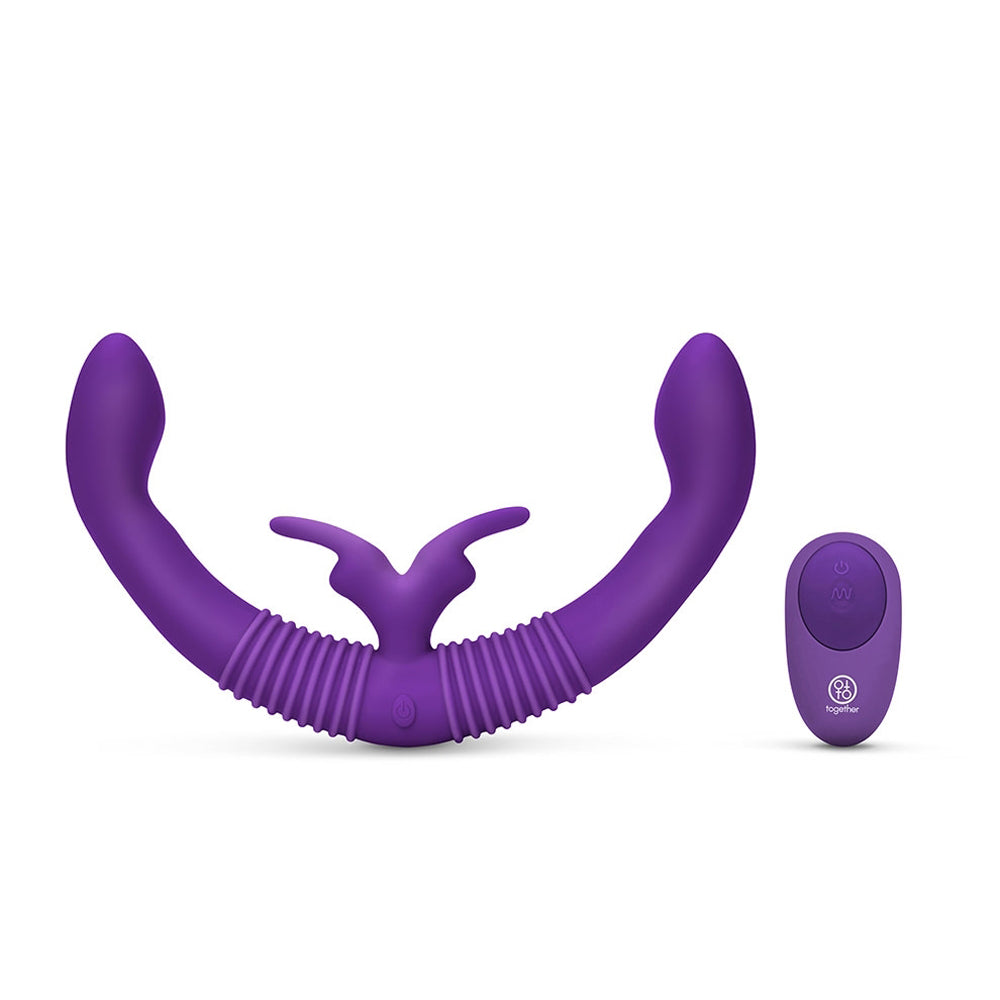 Together Couples Toy Remote-Controlled Dual Ended Rabbit Vibrator Purple - Fantasies Boutique