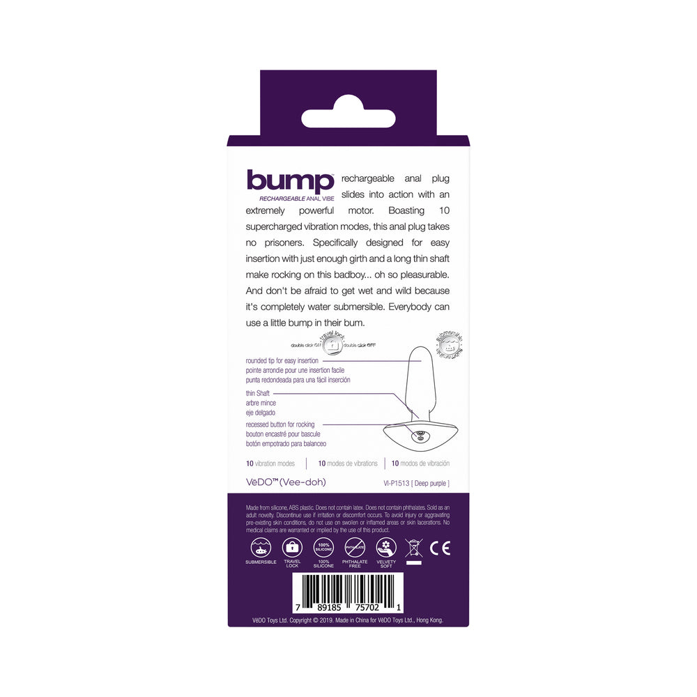 VeDO Bump Rechargeable Anal Vibe - Deep Purple - Fantasies Boutique