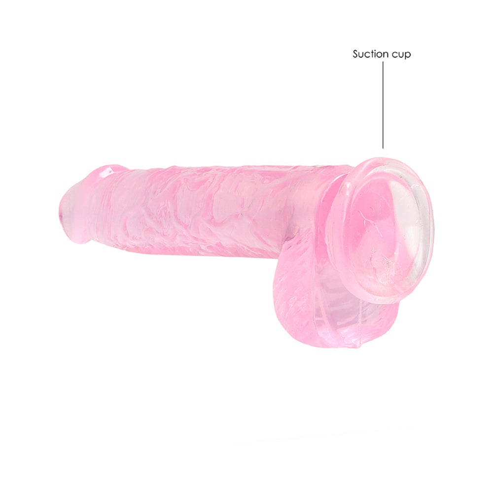 RealRock Crystal Clear Realistic 6 in. Dildo With Balls and Suction Cup Pink - Fantasies Boutique