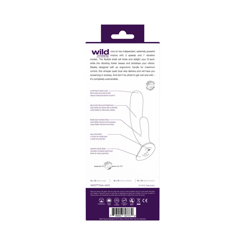 Vedo Wild Rechargeable Dual Vibe Purple - Fantasies Boutique