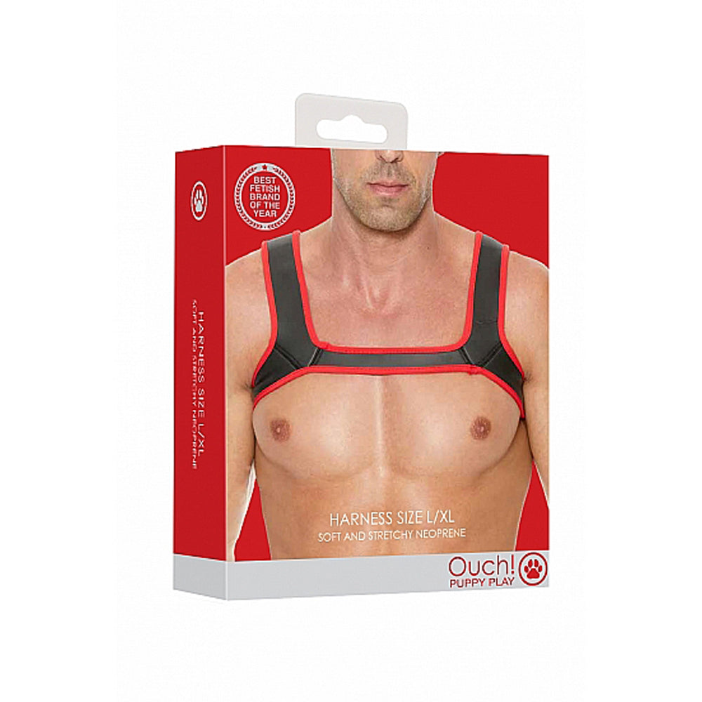 Ouch! Puppy Play Neoprene Harness Red L/XL - Fantasies Boutique
