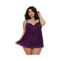 Dreamgirl Stretch Mesh and Lace Babydoll Plum Queen 2X Hanging - Fantasies Boutique
