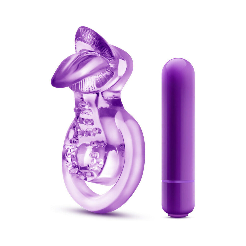 Play with Me Lick It Vibrating Double Strap Cockring Purple - Fantasies Boutique