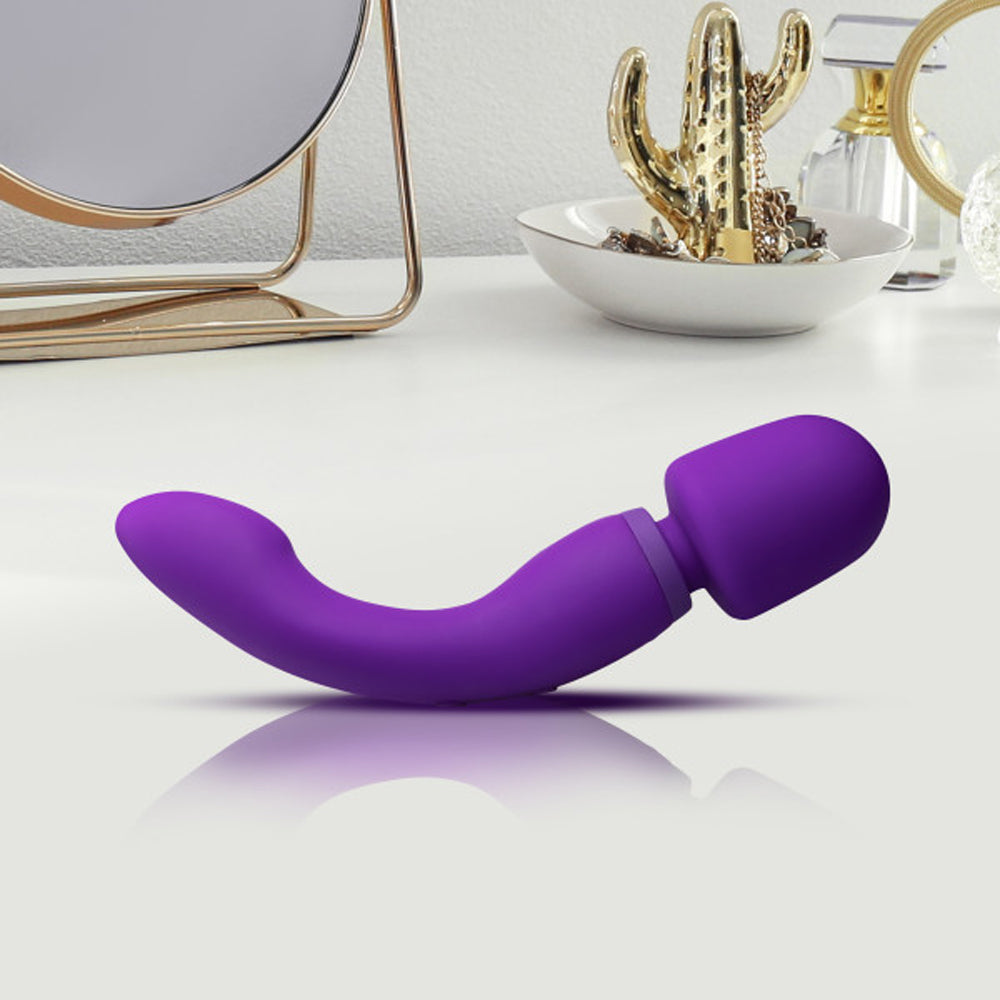 Wellness Dual Sense Rechargeable Silicone Dual Ended G-Spot & Wand Vibrator Purple - Fantasies Boutique