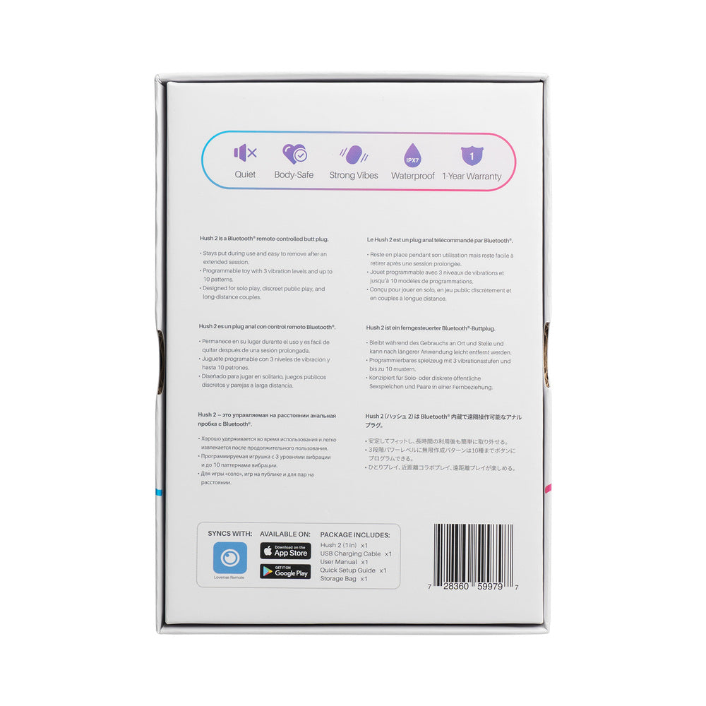 Lovense Hush 2 Bluetooth Remote-Controlled Vibrating Butt Plug XS 1 in. - Fantasies Boutique