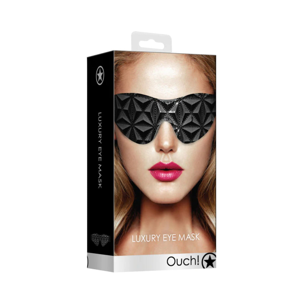 Ouch! Luxury Diamond-Patterned Eye Mask Blindfold Black - Fantasies Boutique