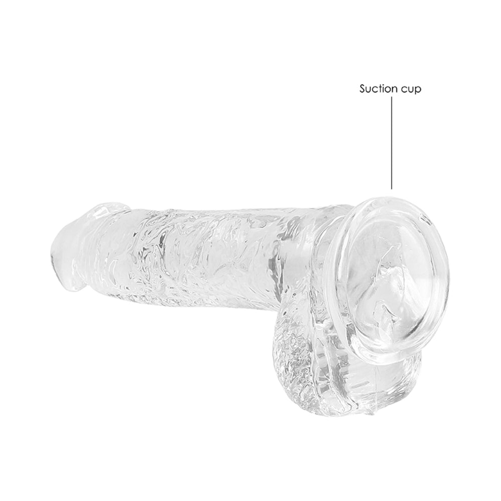 RealRock Crystal Clear Realistic 6 in. Dildo With Balls and Suction Cup Clear - Fantasies Boutique