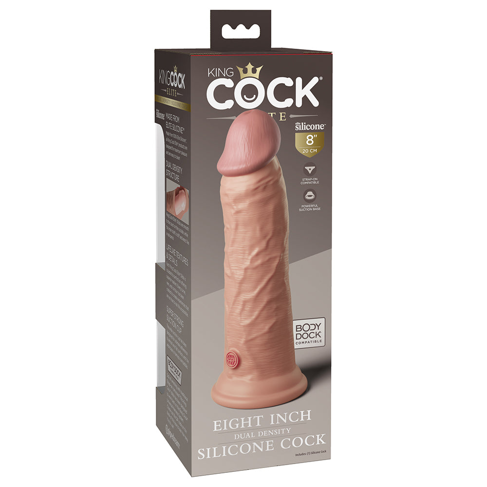 King Cock Elite 8 in. Dual Density Silicone Cock Realistic Dildo With Suction Cup Beige - Fantasies Boutique