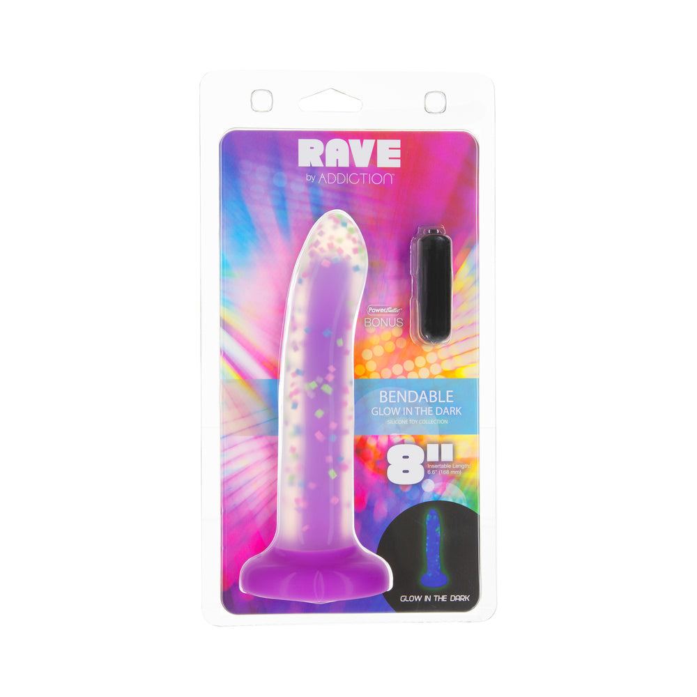 Addiction Rave 8 in. Bendable Glow-in-the-Dark Silicone Dildo Purple Confetti - Fantasies Boutique