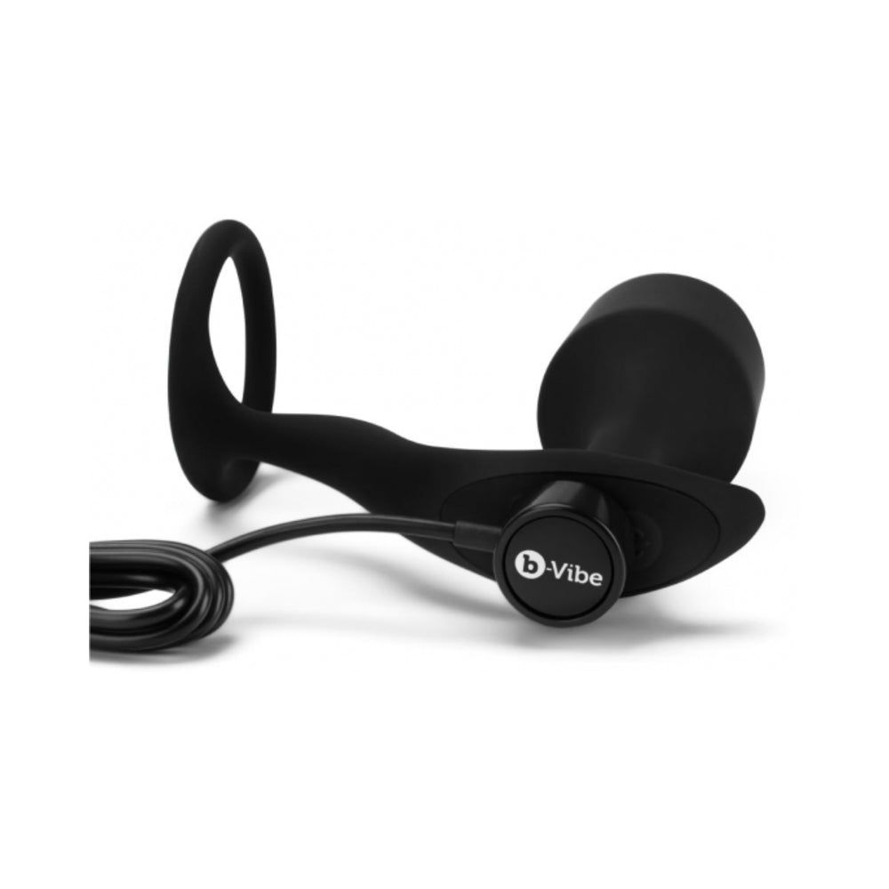 b-Vibe Vibrating Snug & Tug Rechargeable Weighted Silicone Anal Plug with Cockring XL Black - Fantasies Boutique