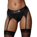 Ouch! Vibrating Strap-on Thong with Adjustable Garters Black M/L - Fantasies Boutique