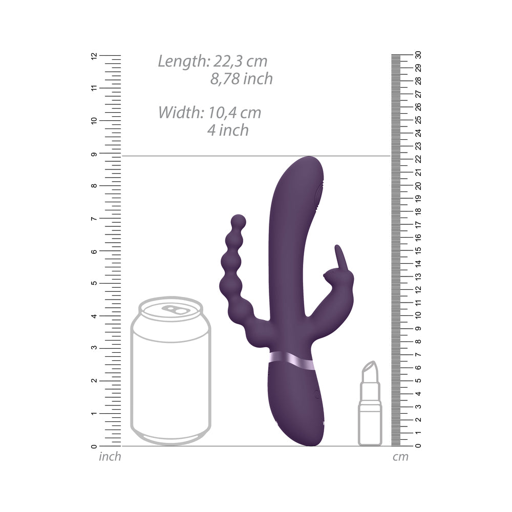 VIVE RINI Rechargeable Triple-Motor Pulse-Wave Dual Entry Silicone Rabbit Vibrator Purple - Fantasies Boutique