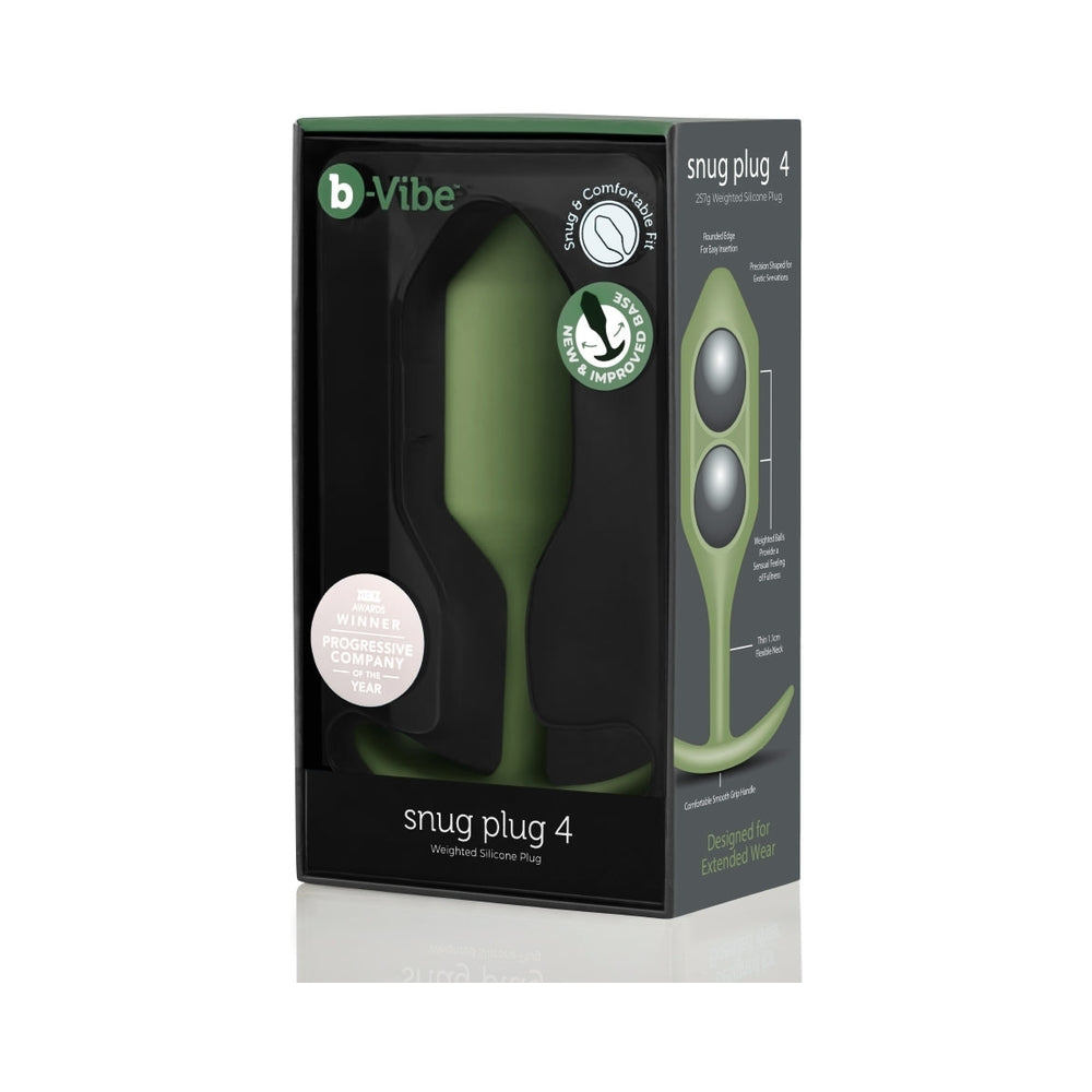 b-Vibe Snug Plug 4 Weighted Silicone Anal Plug Army - Fantasies Boutique
