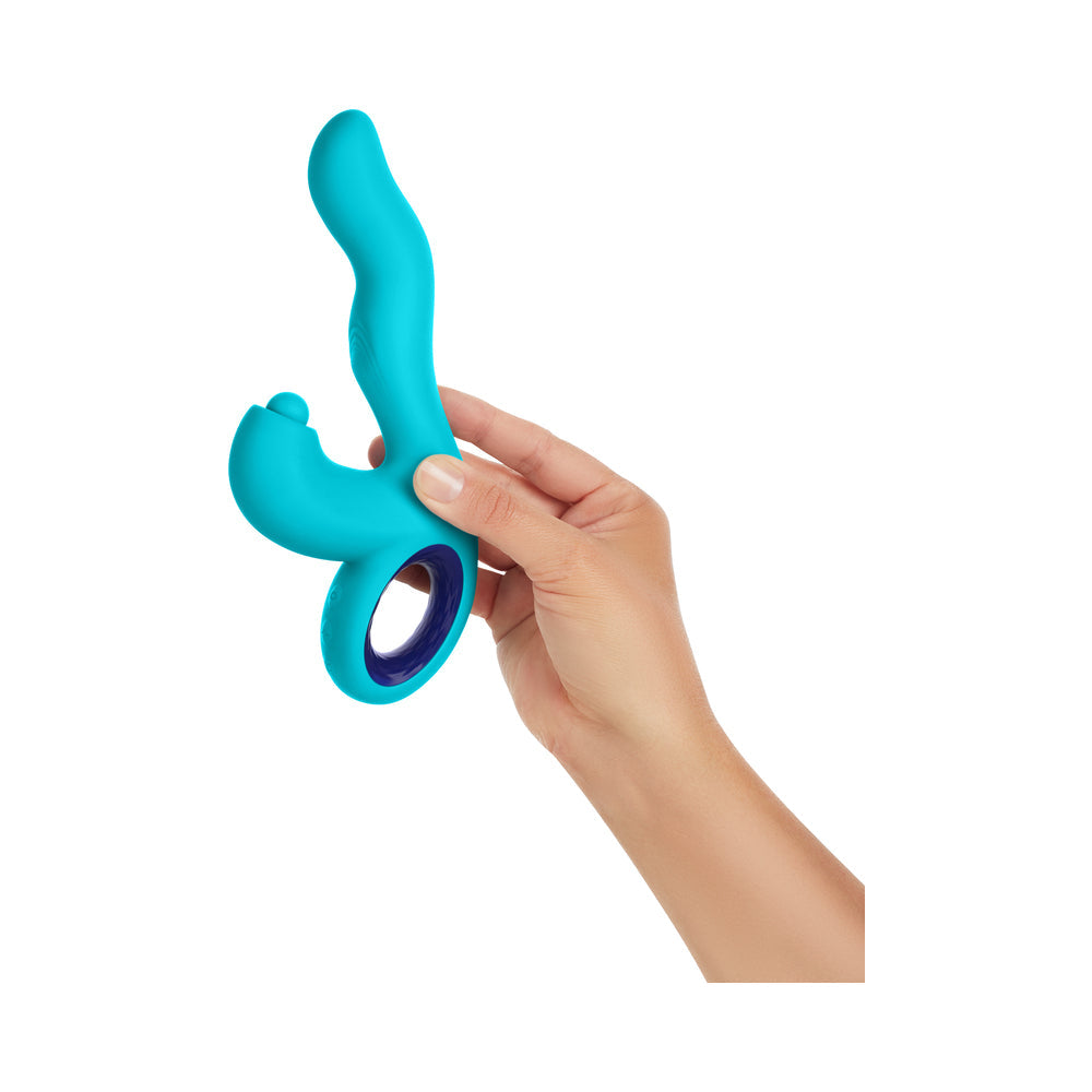 FemmeFunn Klio Rechargeable Silicone Triple Action Thumping Rabbit Vibrator Turquoise - Fantasies Boutique