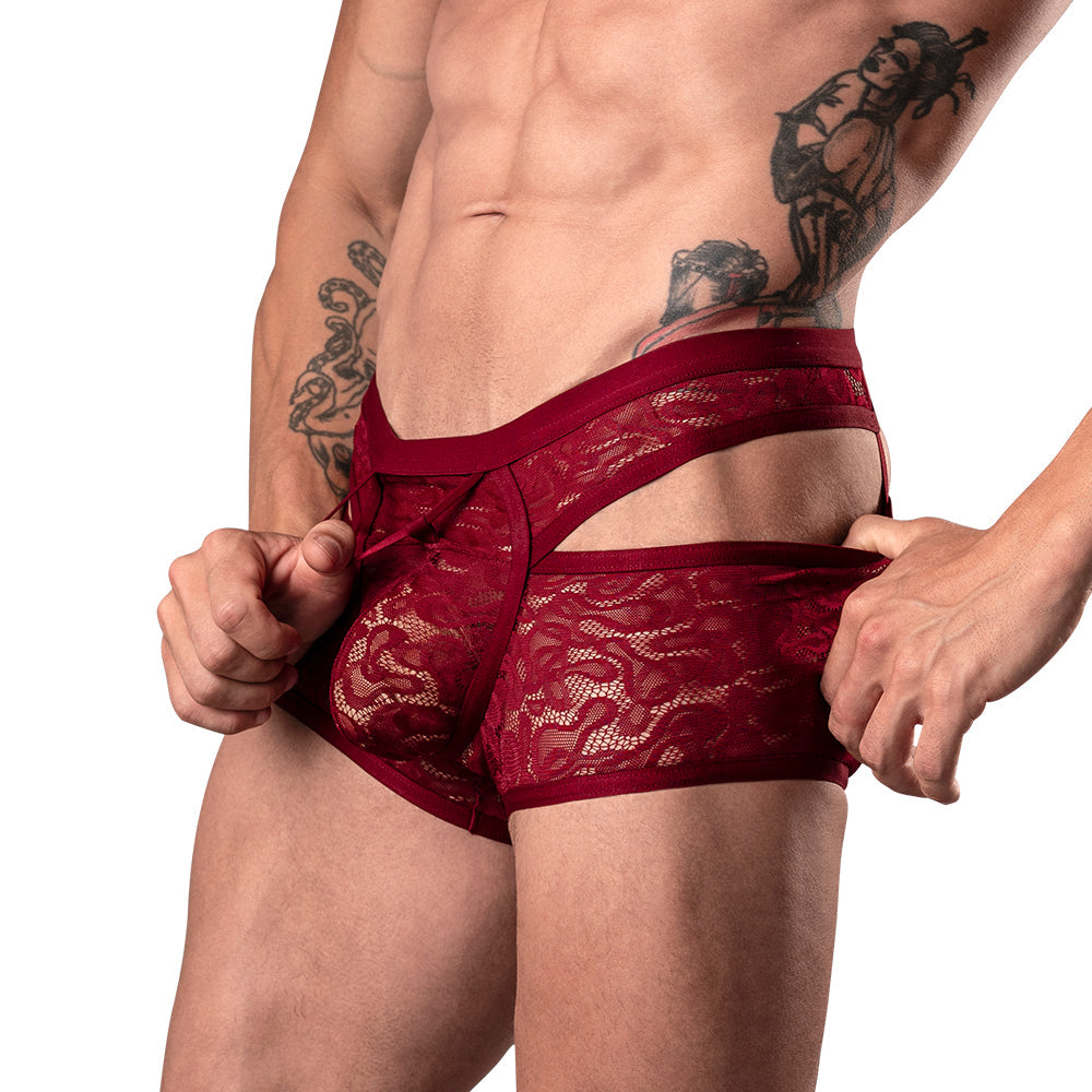 Male Power Lucifer Cutout Short Burgundy S